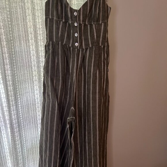 Madewell Linen Romper/jumpsuit - gray/green and cream striped - Picture 6 of 6